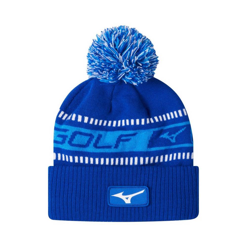 Mizuno Men's Tour Knit Pom Winter Hat Blue/White (260345-FTZ)